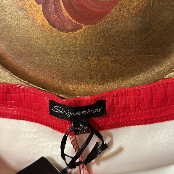 Shinestar L Croc Print Full Zip Vibrant Red Faux Leather Mini Pencil Skirt - Picture 10 of 14